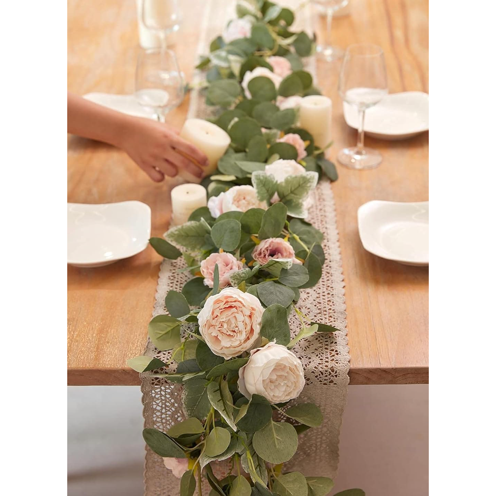 Misspin Vintage Spring Eucalyptus and Flower Garland